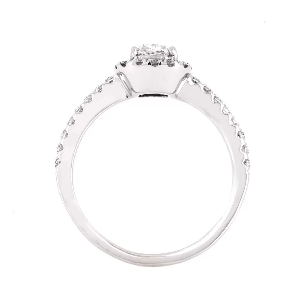 0.82ctw Cushion Diamond Engagement Ring, Halo, Pavê Band - 14K White Gold