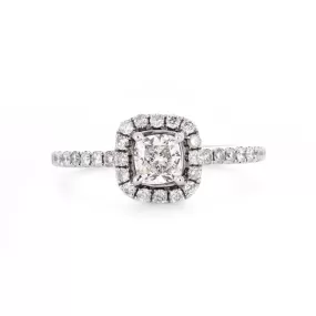 0.82ctw Cushion Diamond Engagement Ring, Halo, Pavê Band - 14K White Gold