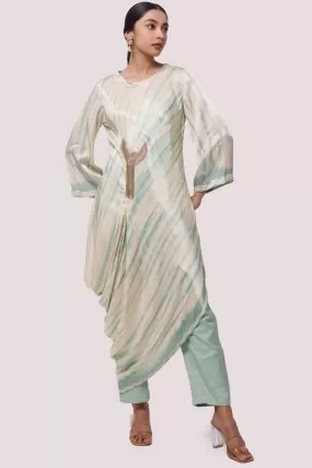 50Z941-RO Pista Green and Cream Printed Satin Kurta Set