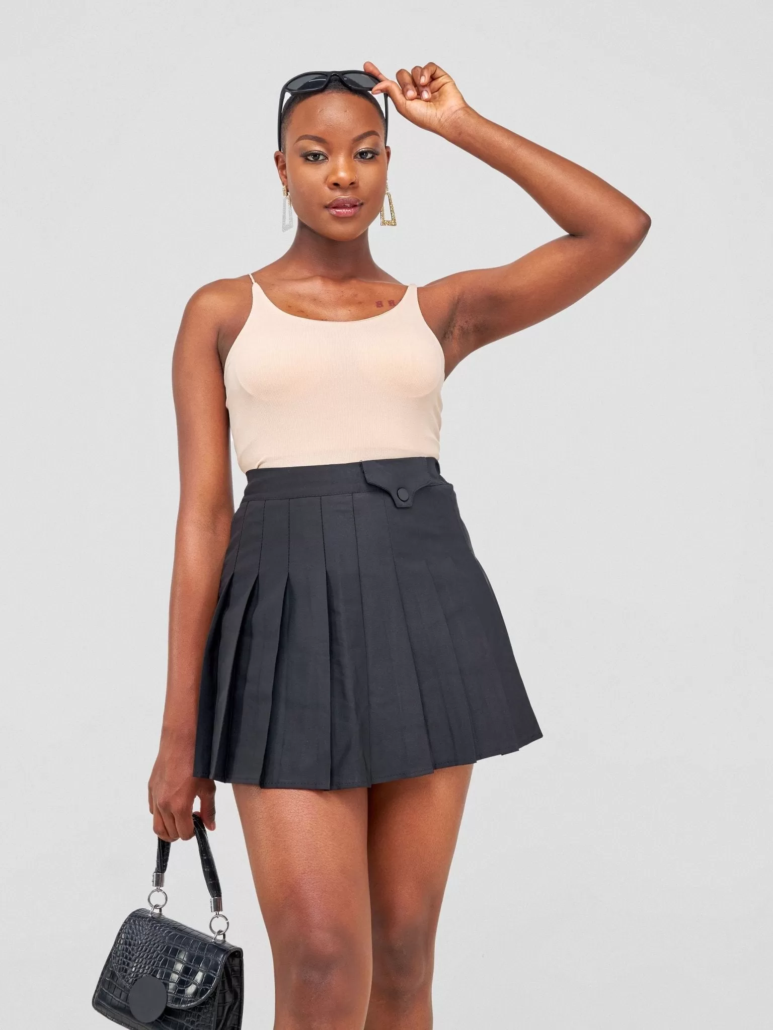 Anika Lizzy Pleated Miniskirt With Illusionized Pocket On The Waist - Black