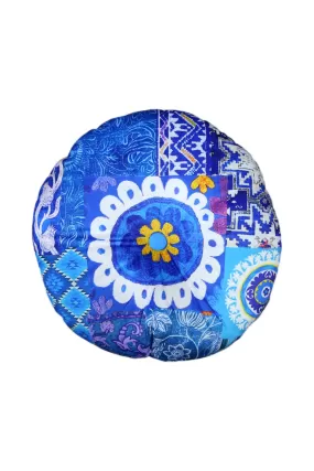 ANNA CHANDLER VELVET ROUND CUSHION BLUE NOMAD