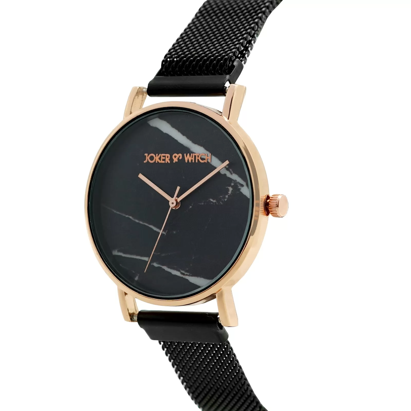 April Marble Dial All Black Magnetic Mesh Strap Watch