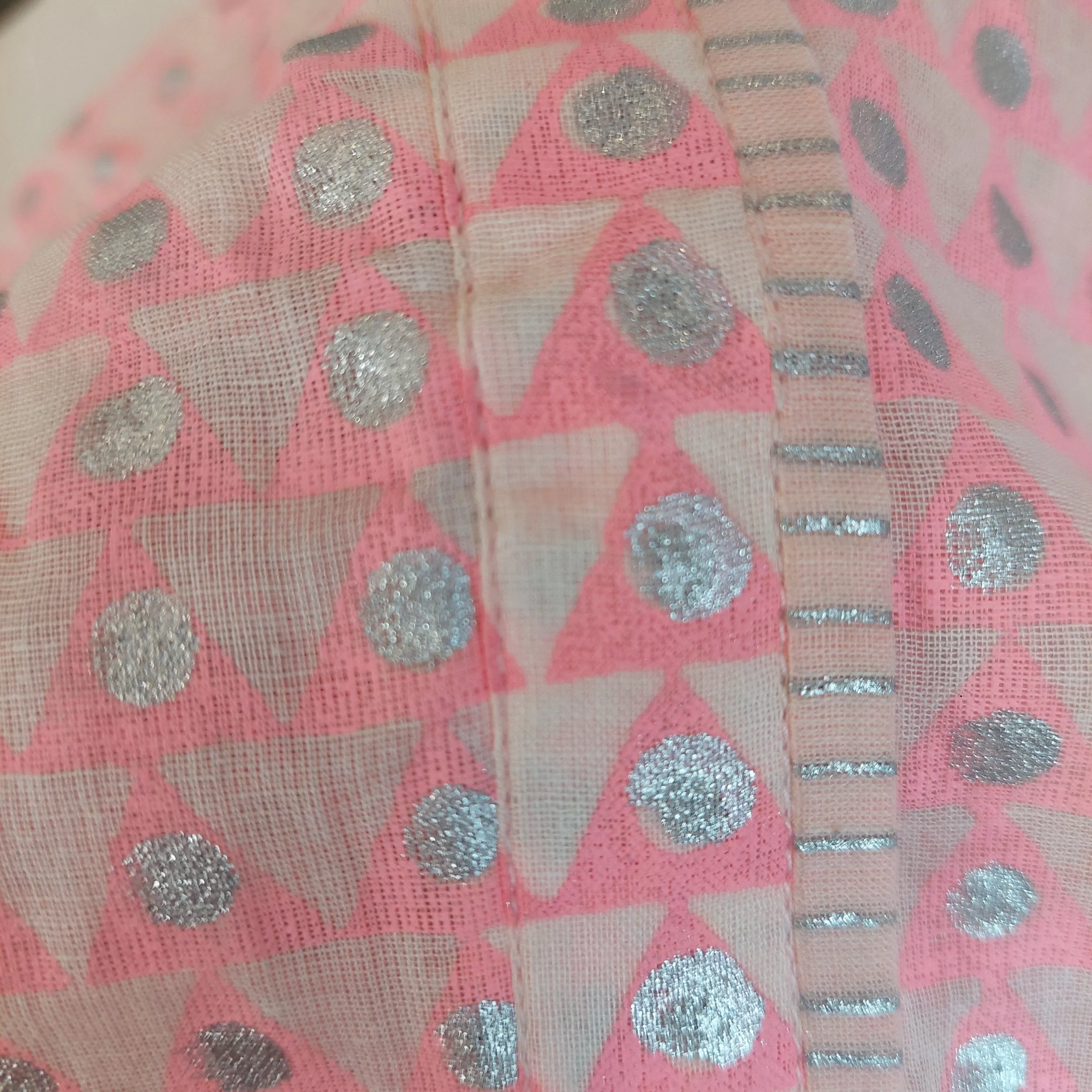 Blocked Pink and Silver Polka Dot Collared Kurta | Pre Loved |