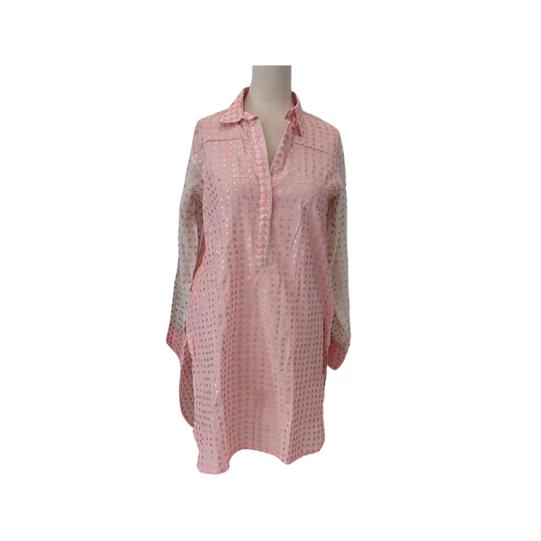 Blocked Pink and Silver Polka Dot Collared Kurta | Pre Loved |