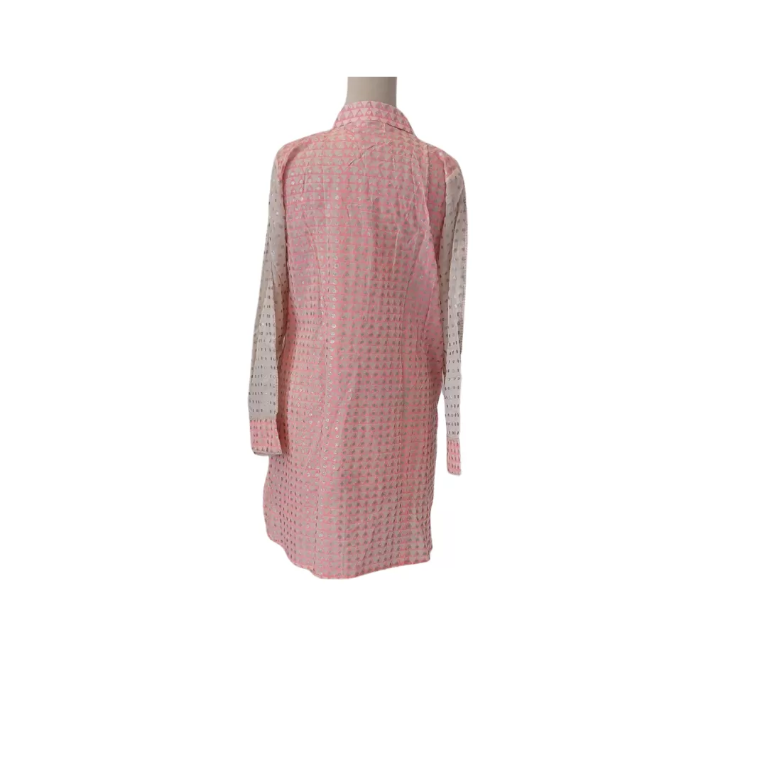 Blocked Pink and Silver Polka Dot Collared Kurta | Pre Loved |