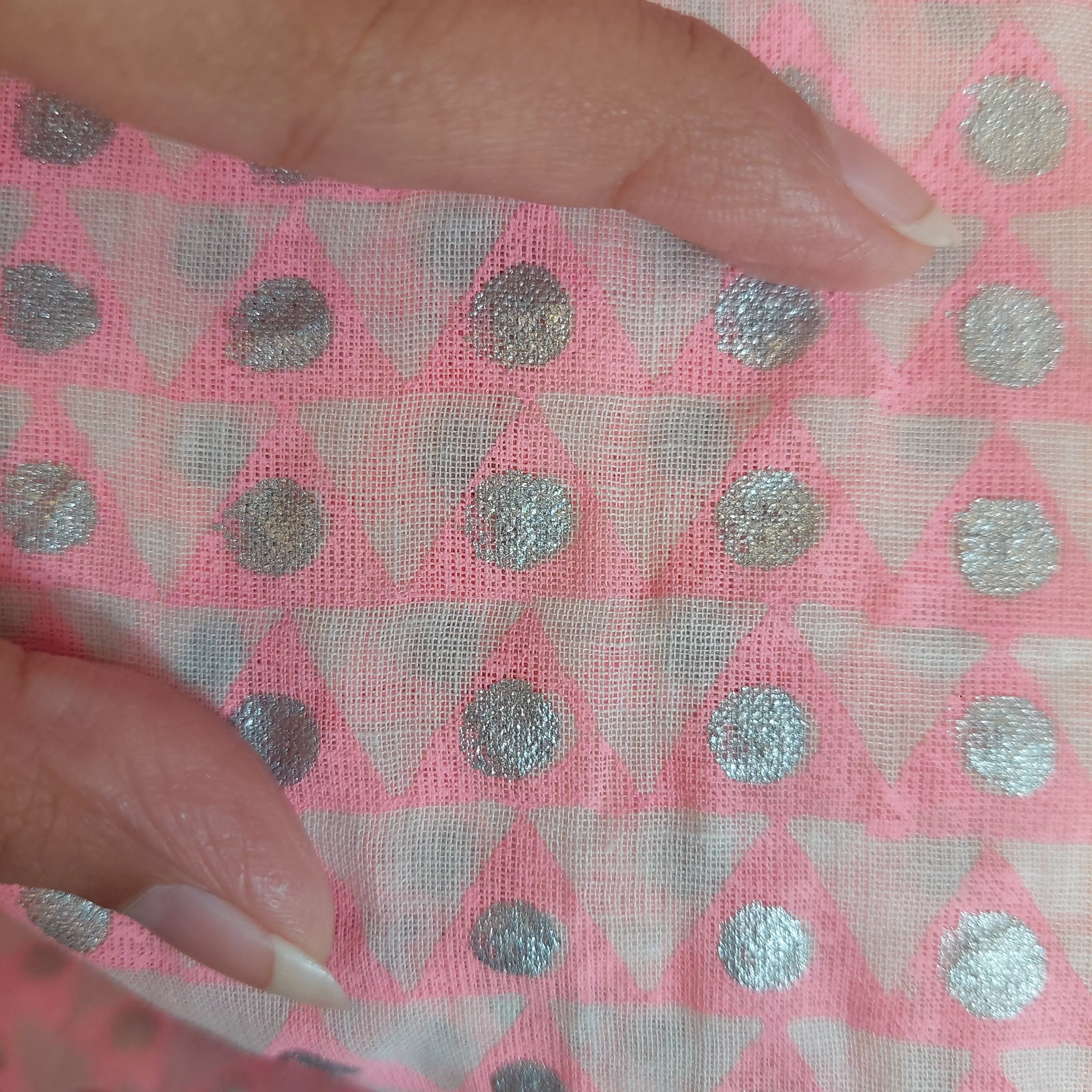 Blocked Pink and Silver Polka Dot Collared Kurta | Pre Loved |