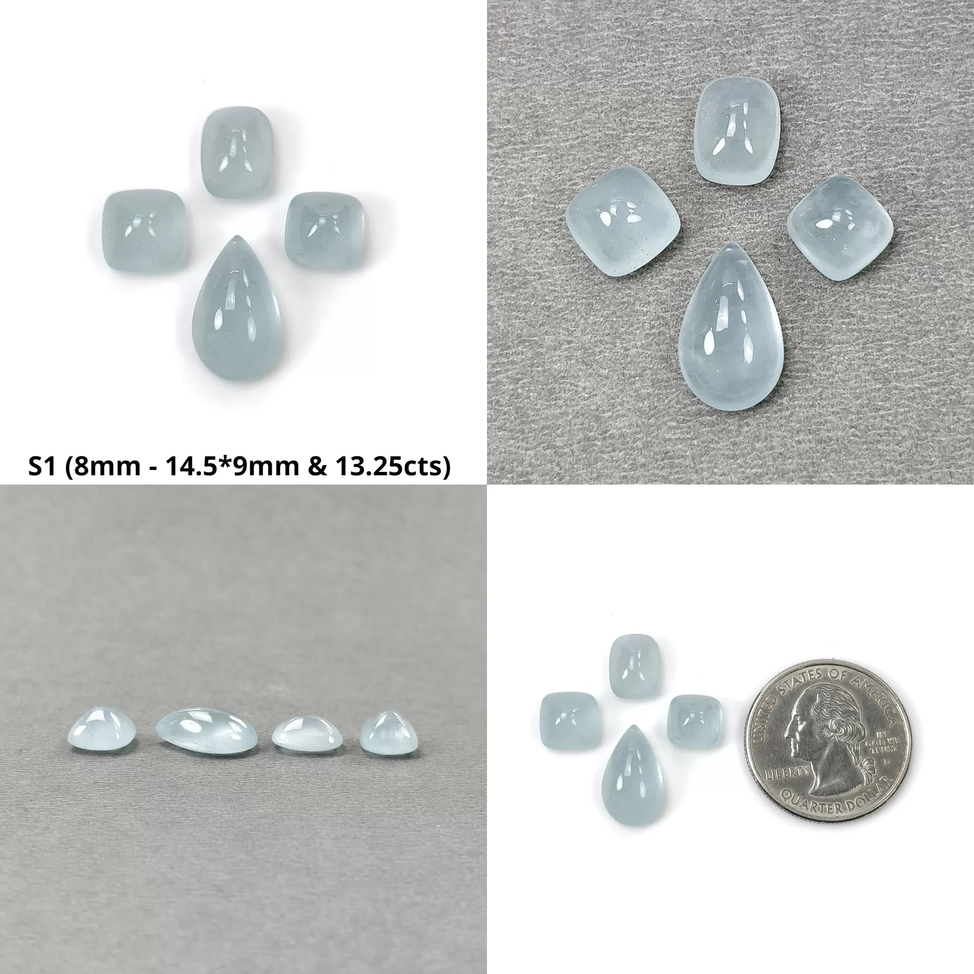 BLUE AQUAMARINE Gemstone Cabochon : Natural Untreated Aquamarine Oval Cushion Shape Cabochon 4pcs & 6pcs Set