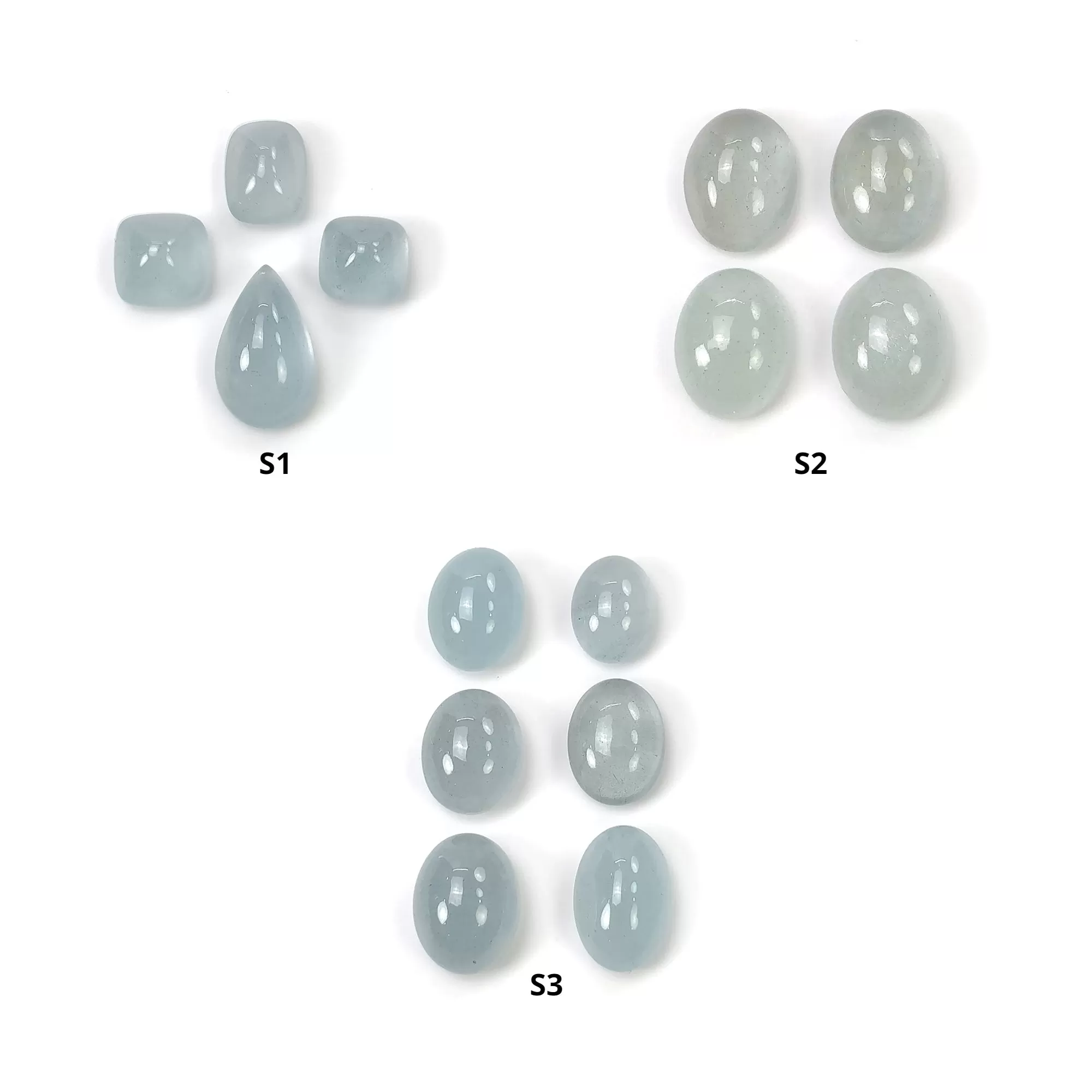 BLUE AQUAMARINE Gemstone Cabochon : Natural Untreated Aquamarine Oval Cushion Shape Cabochon 4pcs & 6pcs Set