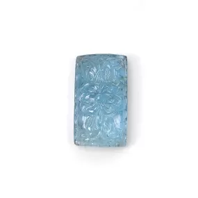 BLUE AQUAMARINE Gemstone Carving  : 12.00cts Natural Untreated Aqua Both Side Hand Carved Cushion Shape 21*12mm