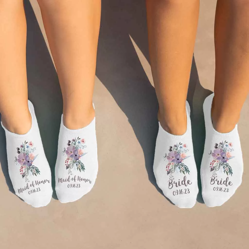 Bridal Party Personalized Socks - Watercolor Floral Design