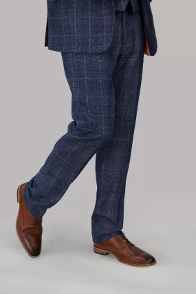 Cavani Miles Navy Blue Tweed Check Trousers