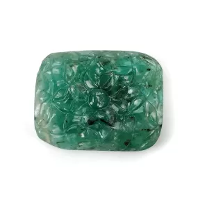 EMERALD Gemstone Carving : 97.80cts Natural Untreated Unheated Green Emerald Both Side Hand Carved Cushion Shape 37.5*30mm