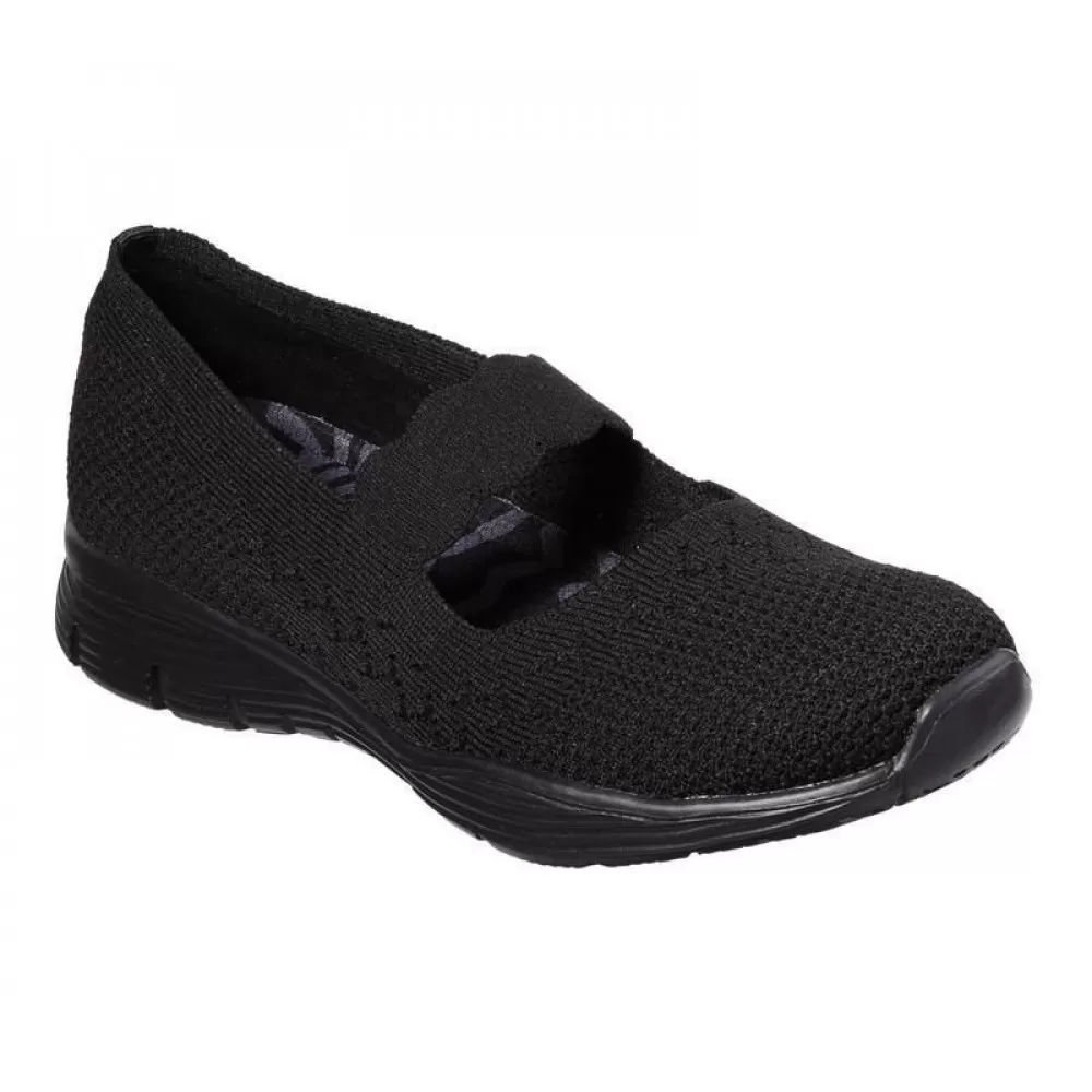 Espadrila sport, dama, SKECHERS slip-on Seager Power Hitter, 49622-BBK negru, textil