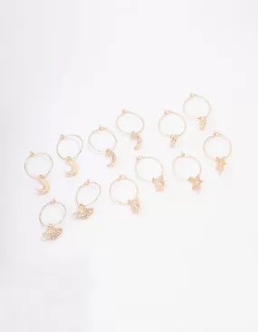 Gold Galaxy Wire Hoop Earring 6-Pack