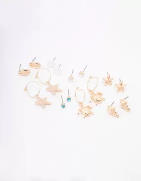 Gold Pearl Seashell Earring 8-Pack