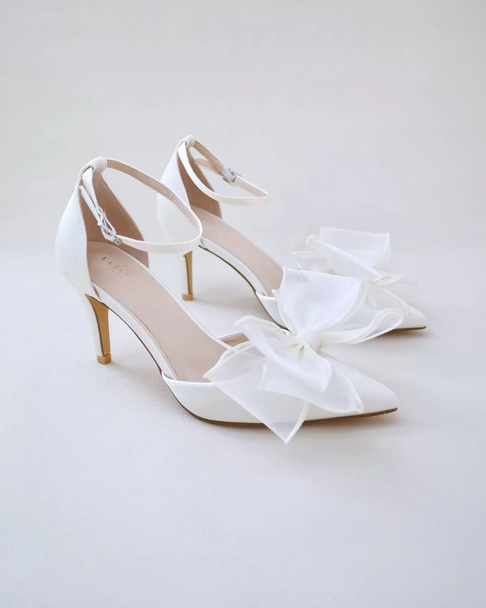 Ivory Satin Heels with Layered Organza Bow for Brides