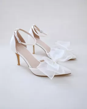 Ivory Satin Heels with Layered Organza Bow for Brides