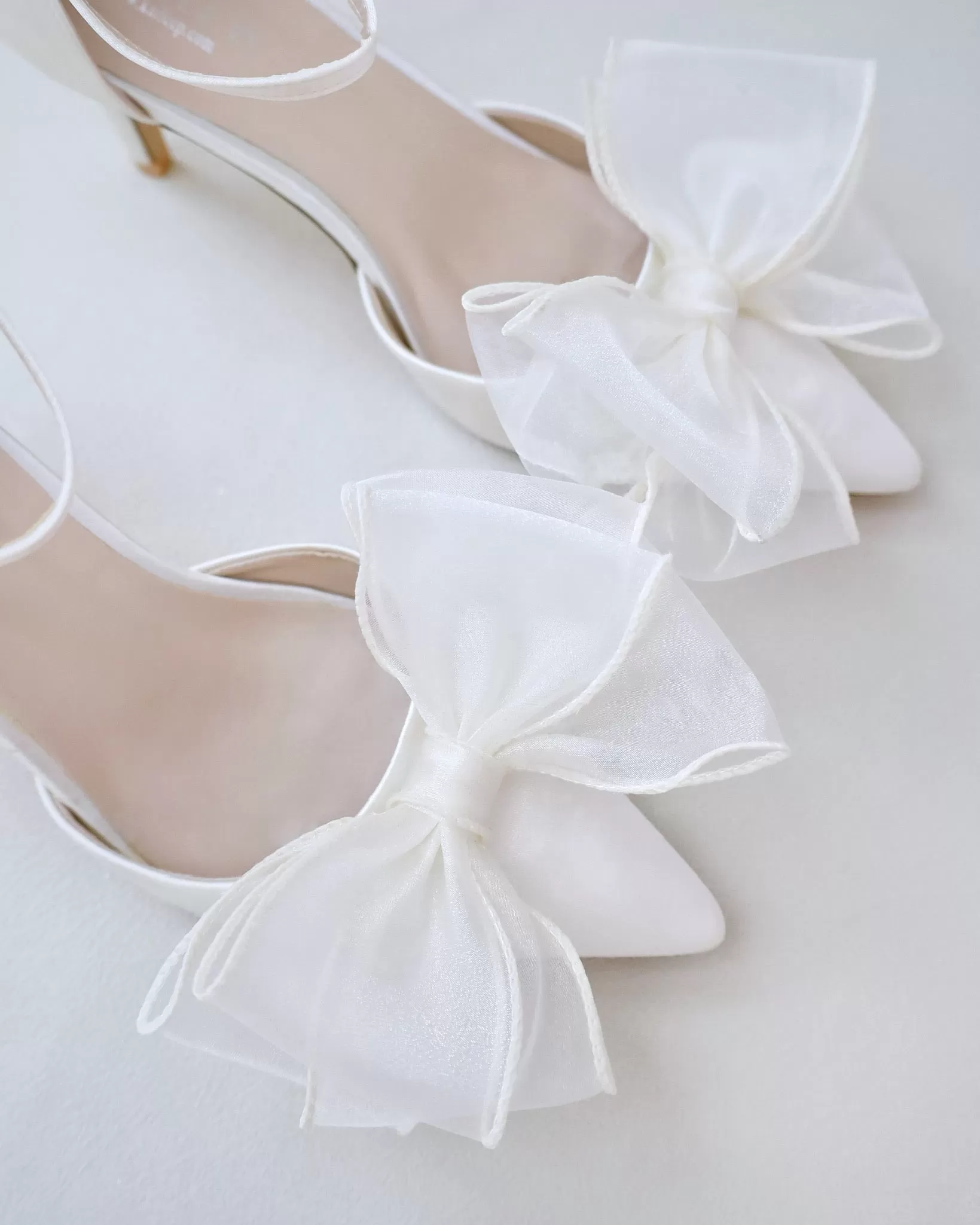 Ivory Satin Heels with Layered Organza Bow for Brides