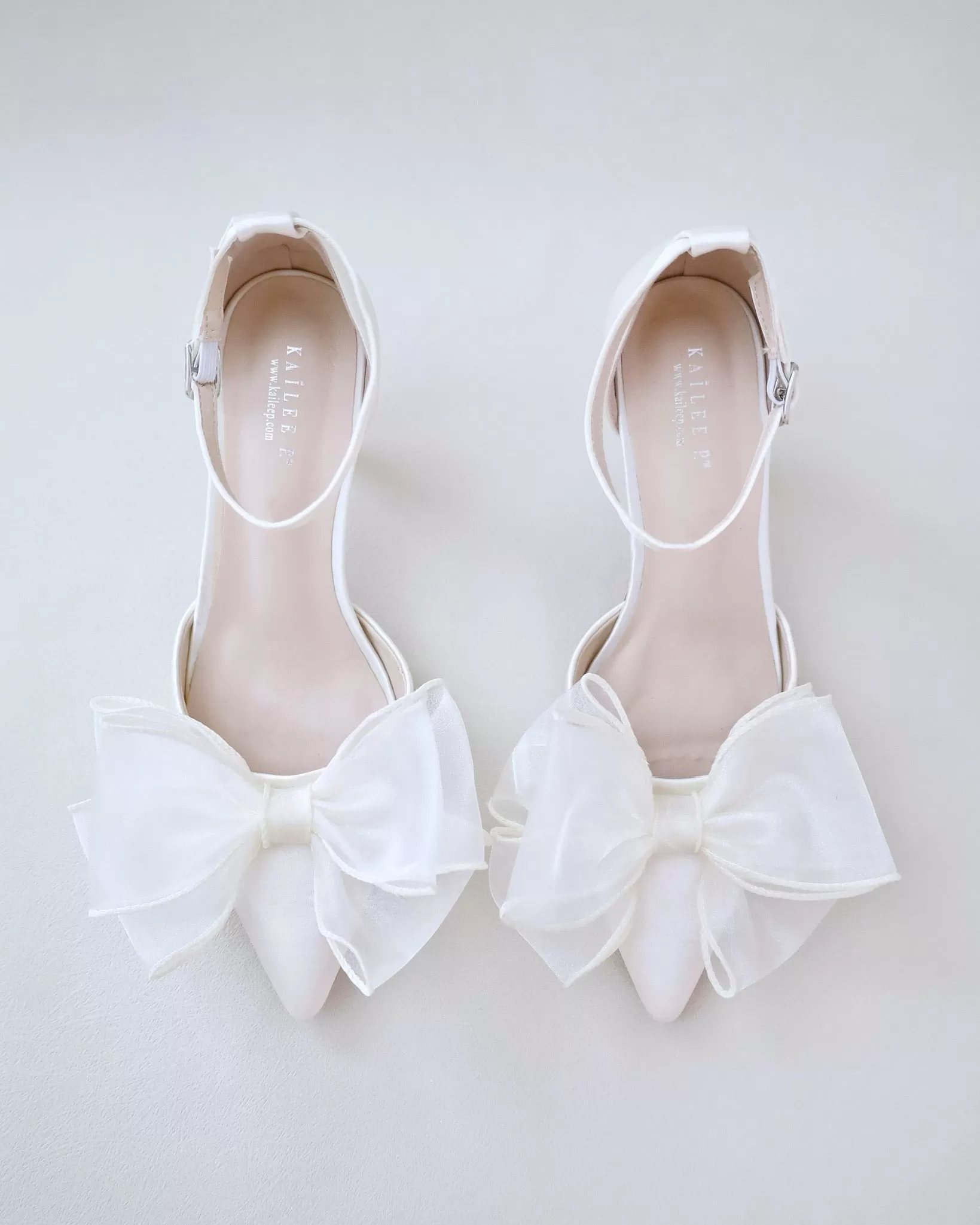 Ivory Satin Heels with Layered Organza Bow for Brides