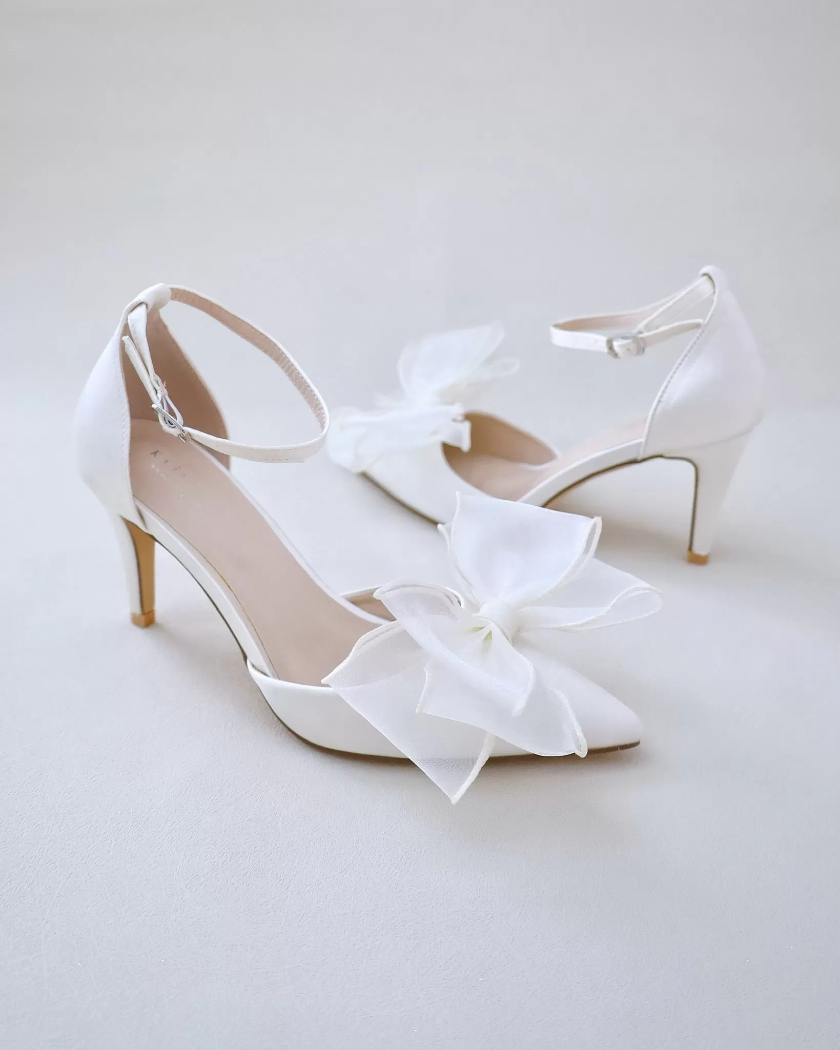 Ivory Satin Heels with Layered Organza Bow for Brides