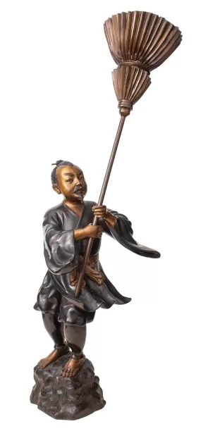 Japanese Bronze Figure of Attendant w/ Chamara