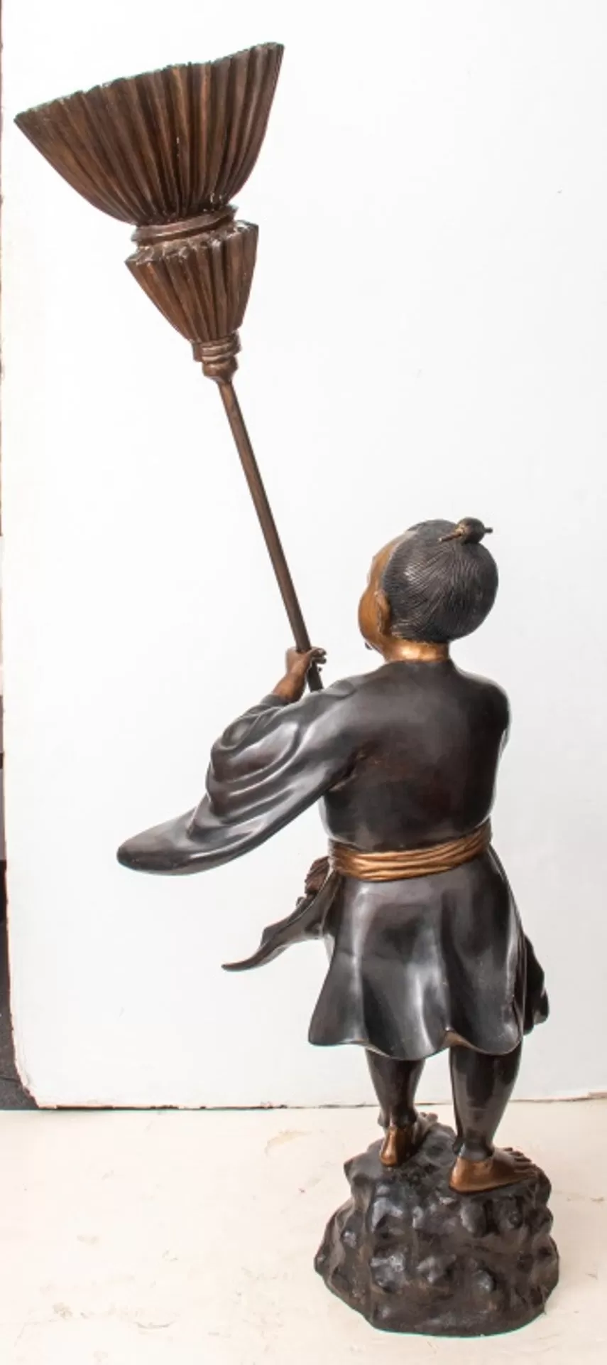 Japanese Bronze Figure of Attendant w/ Chamara