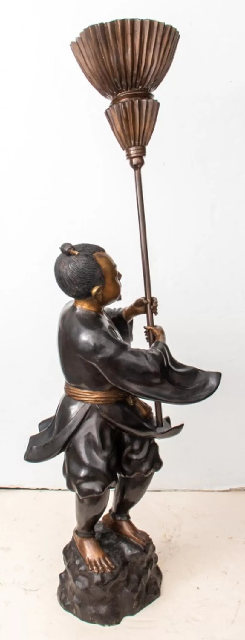 Japanese Bronze Figure of Attendant w/ Chamara