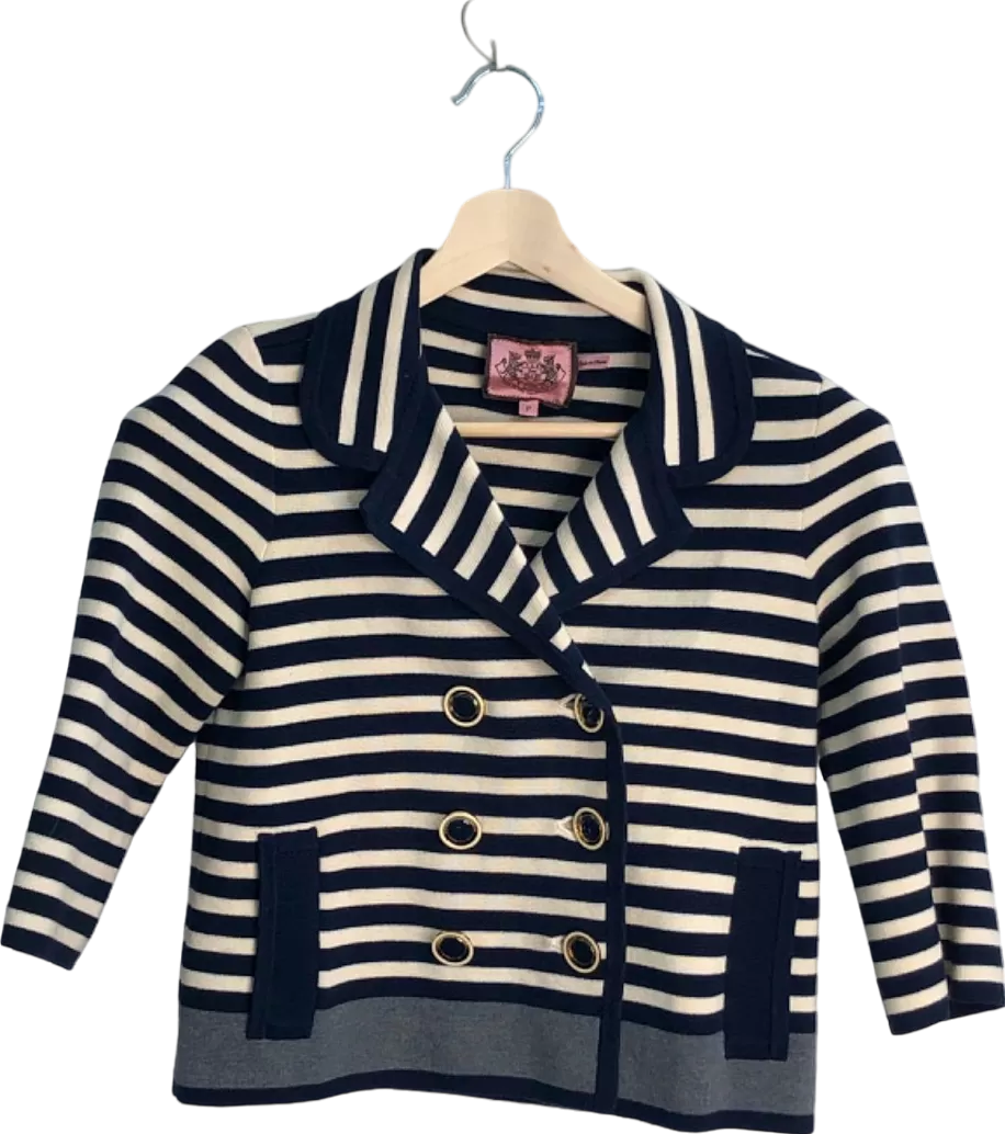 Juicy Couture Navy/White Stripe Double-Breasted Knit Jacket UK 10