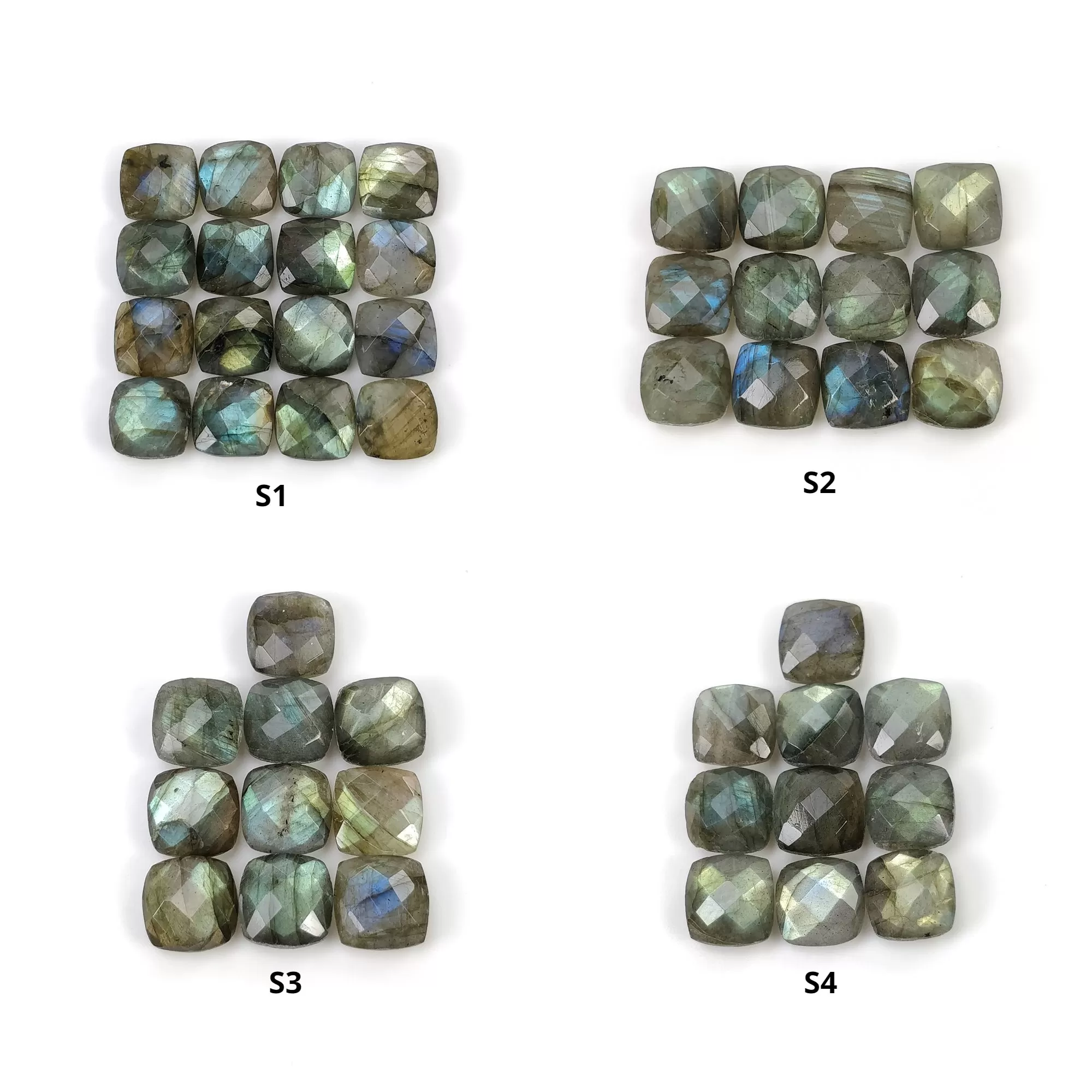 Labradorite Gemstone Checker Cut : Natural Untreated Rainbow Flashing Labradorite Cushion Shape Briolette Set For Jewelry