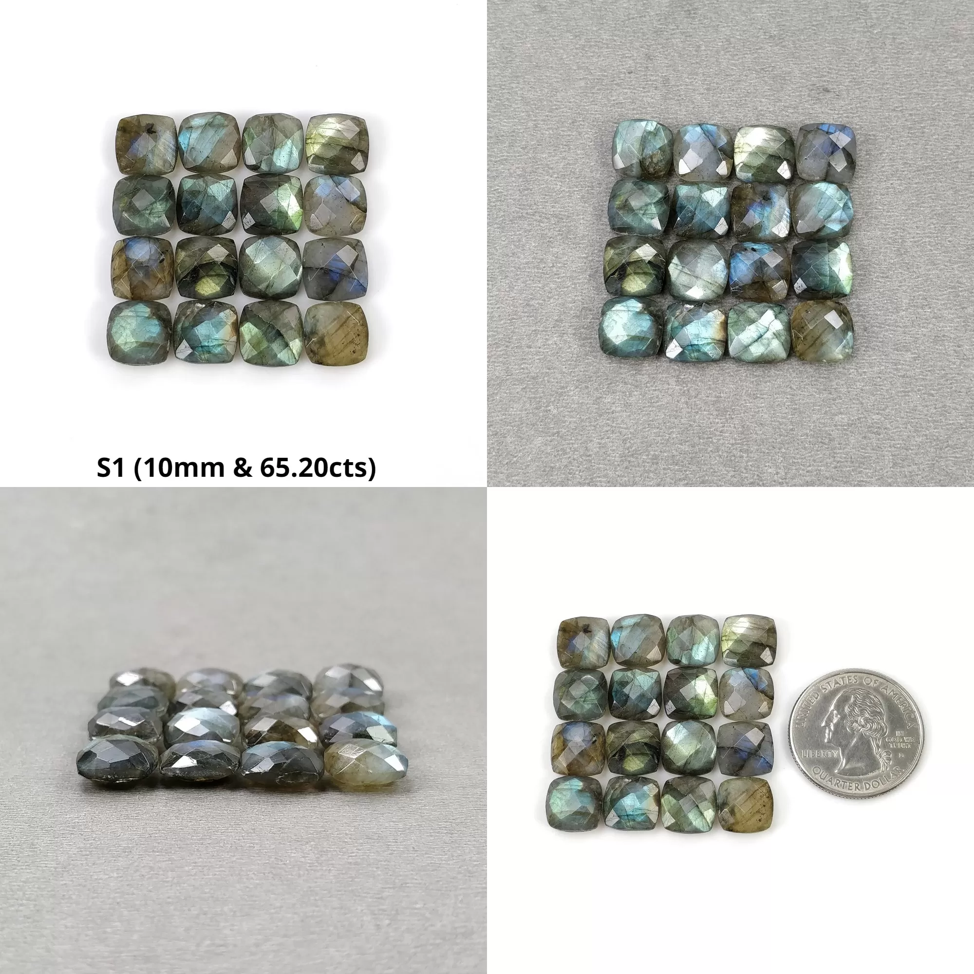 Labradorite Gemstone Checker Cut : Natural Untreated Rainbow Flashing Labradorite Cushion Shape Briolette Set For Jewelry