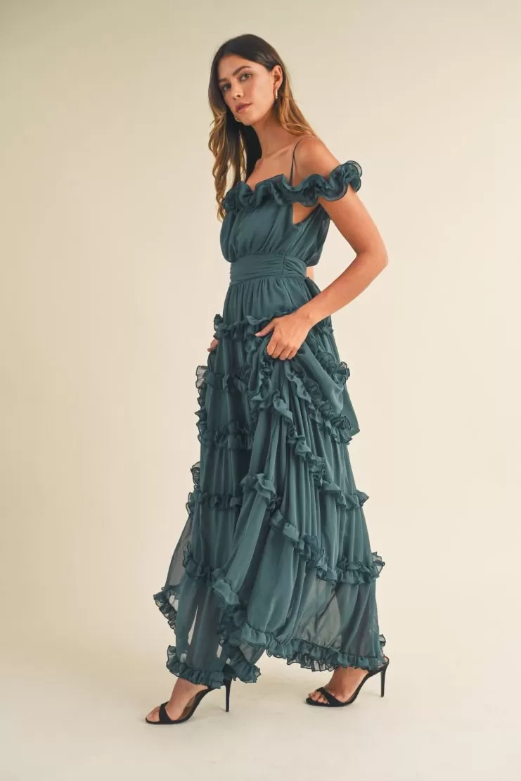 Leylani Teal Ruffle Tiered Maxi Dress