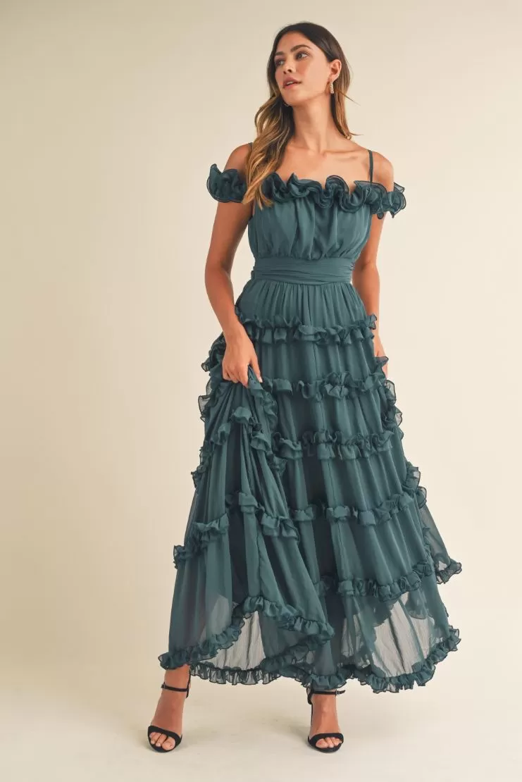 Leylani Teal Ruffle Tiered Maxi Dress