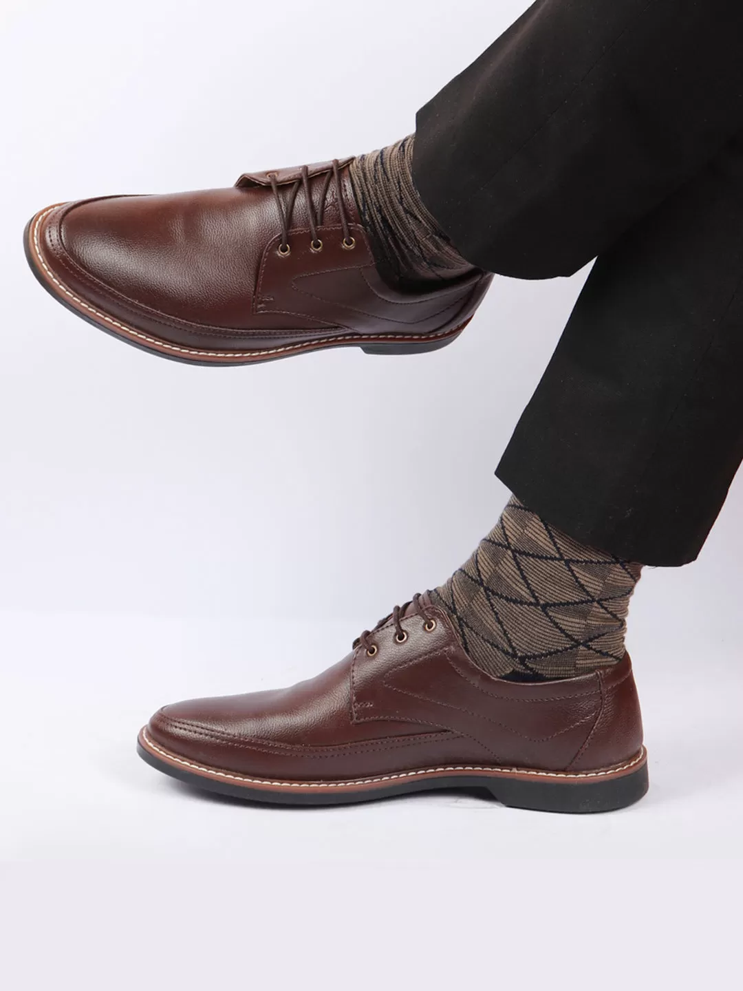 Men Brown Formal Lace-Up Derby Uniform Dress Shoes