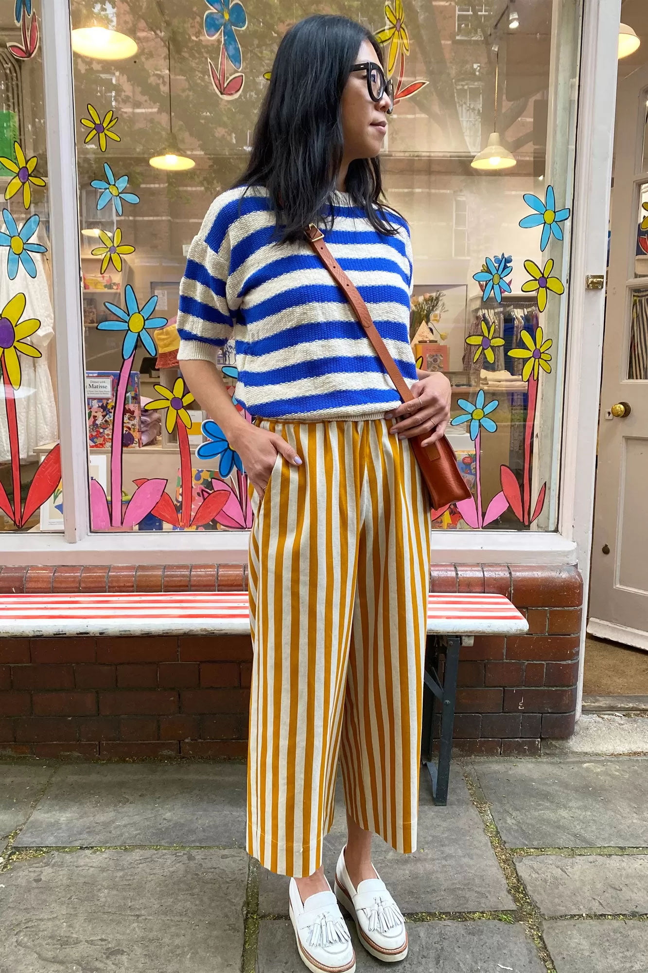 Mustard Yellow Stripe Wide Leg Trousers