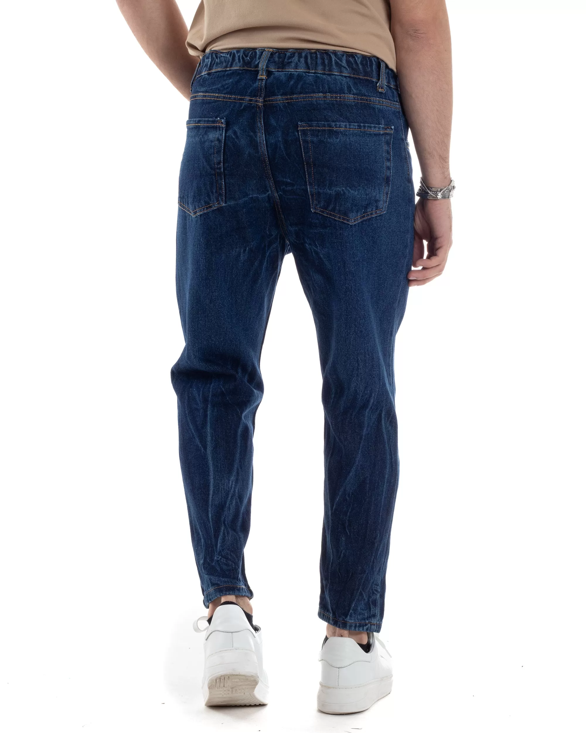 Pantaloni Jeans Uomo Loose Fit Denim Scuro Con Rotture Cinque Tasche GIOSAL-JS1034A