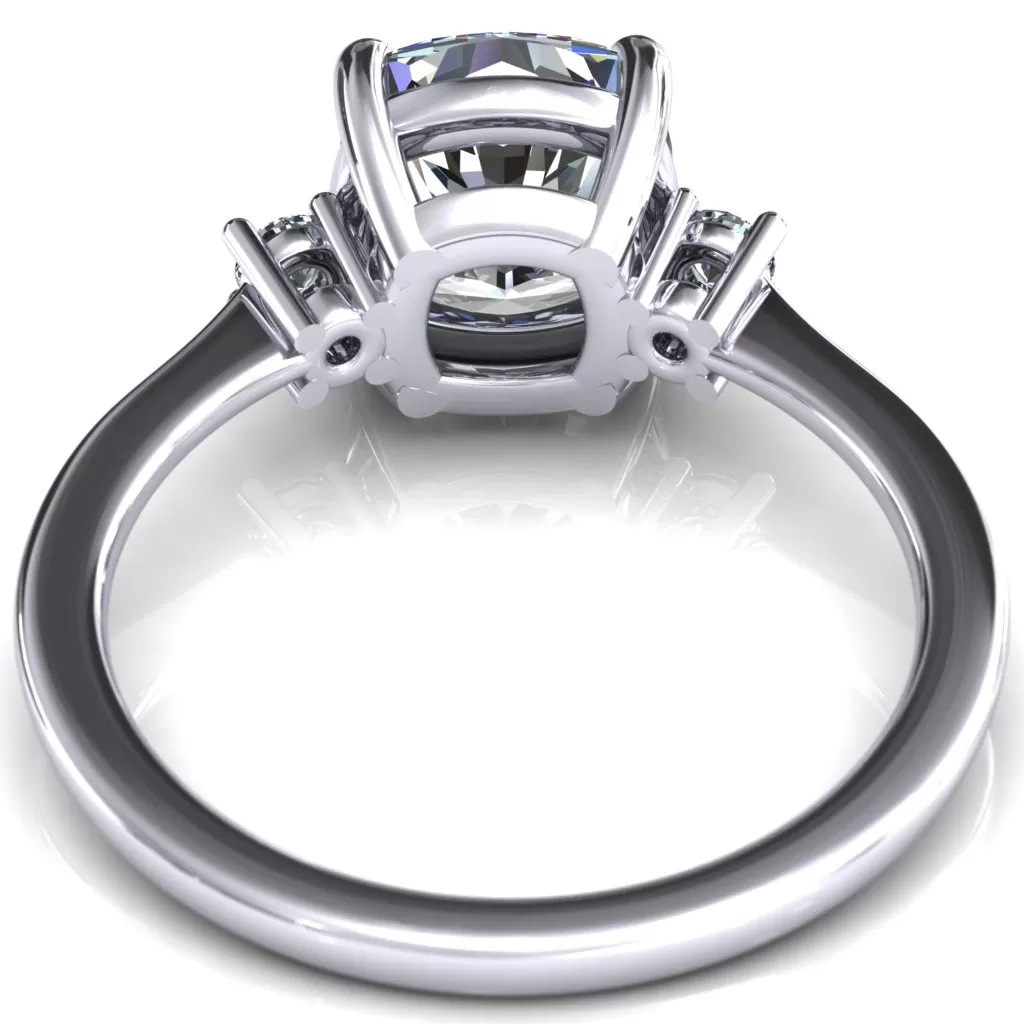 Poppy 8mm Cushion Moissanite 4 Claw Prong 2 Rail Basket Round Sidestones Inverted Cathedral Platinum Engagement Ring