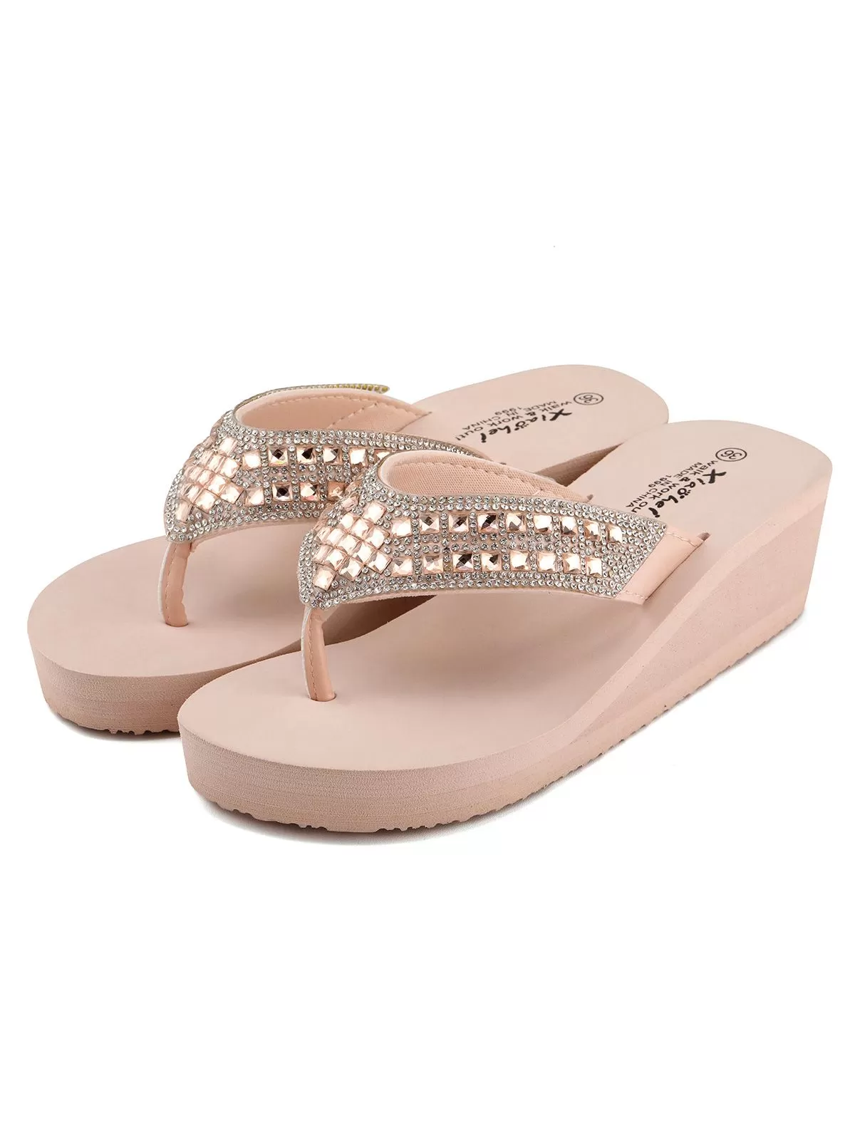 Rhinestone Wedge Flip Flop Slippers