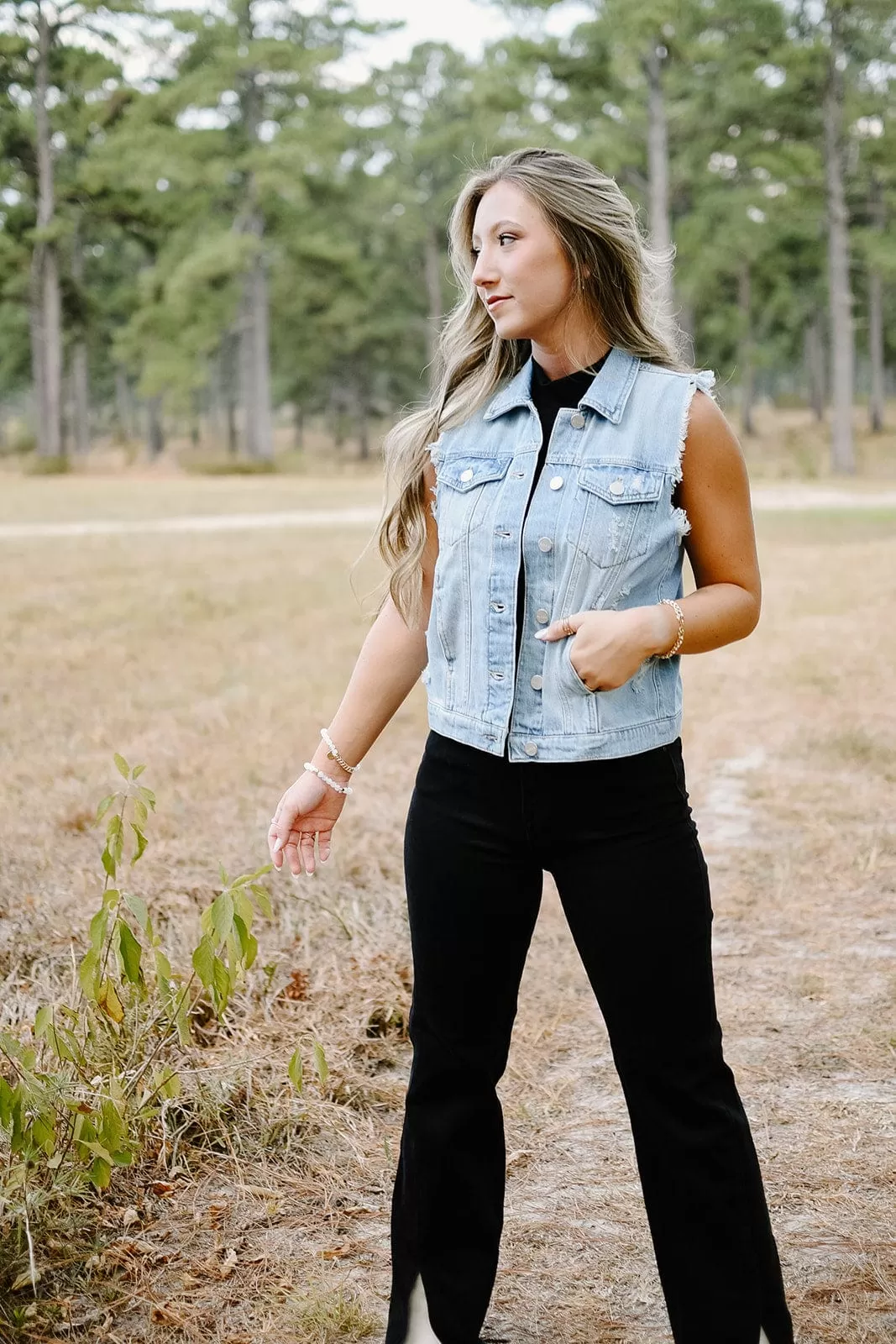 Risen Black V Slit Straight Jeans