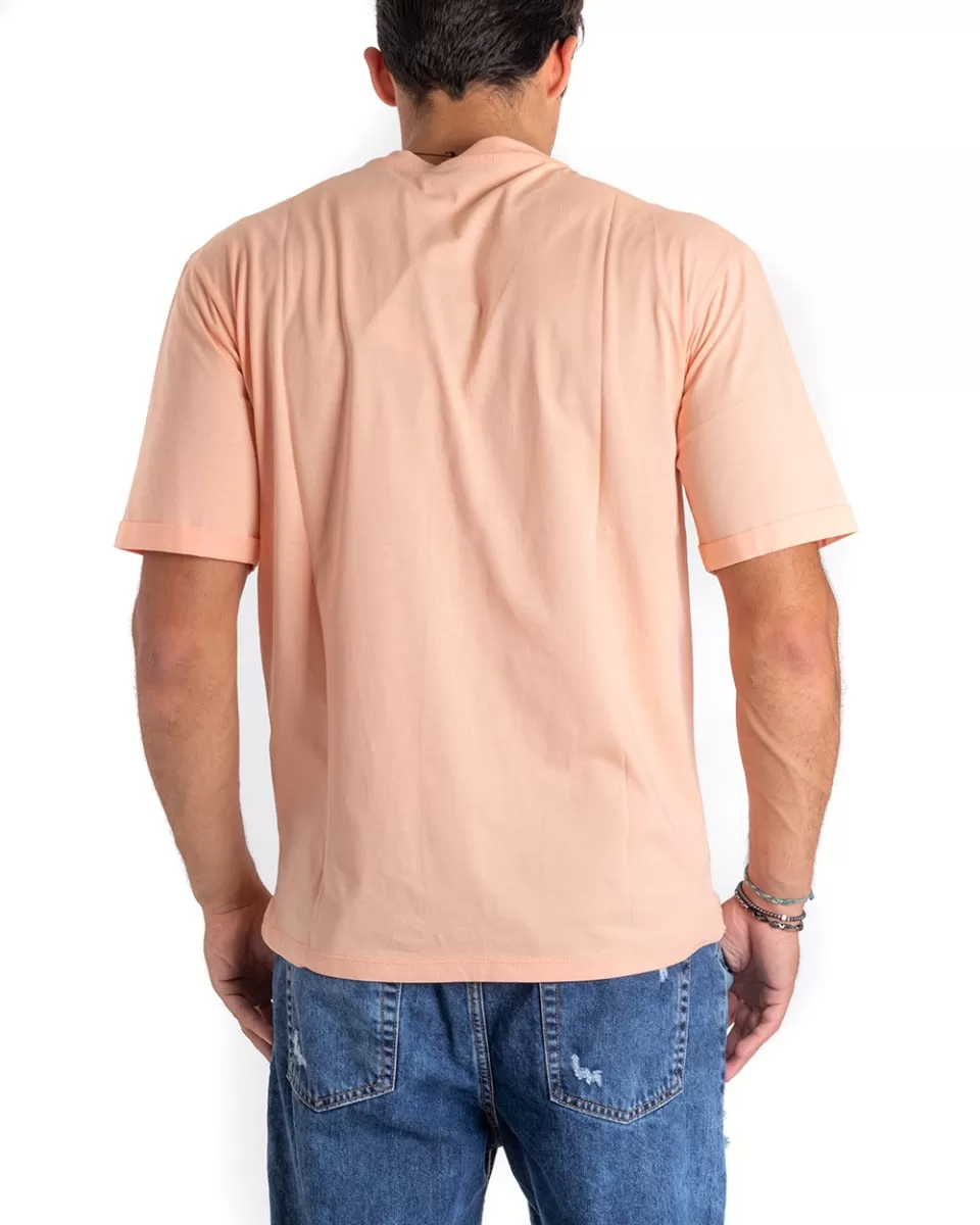 T-shirt Uomo Casual Stampa Manica Corta Casual Tinta Unita Pesca GIOSAL